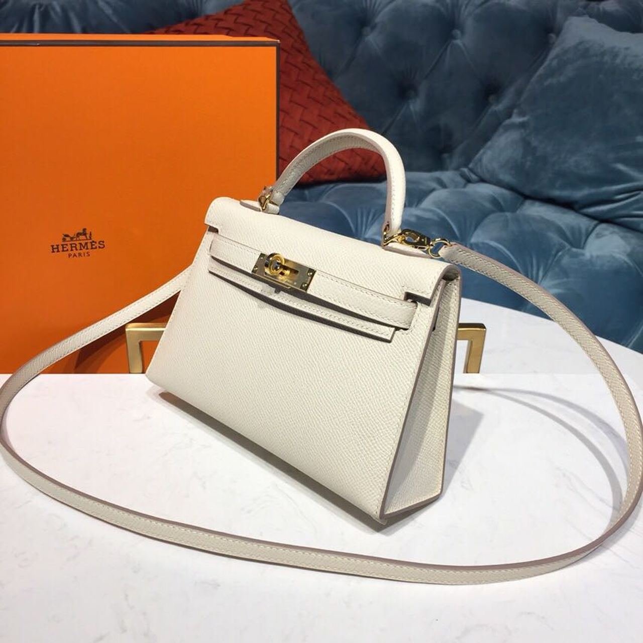 Hermes Mini Kelly Craie For Women Gold-Toned Hardware 7.5in/19cm