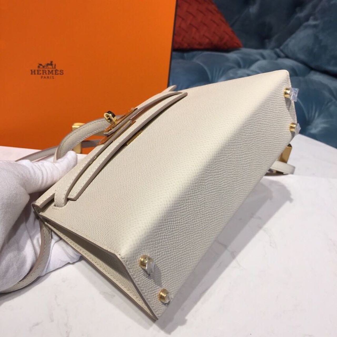 Hermes Mini Kelly Craie For Women Gold-Toned Hardware 7.5in/19cm - Image 3