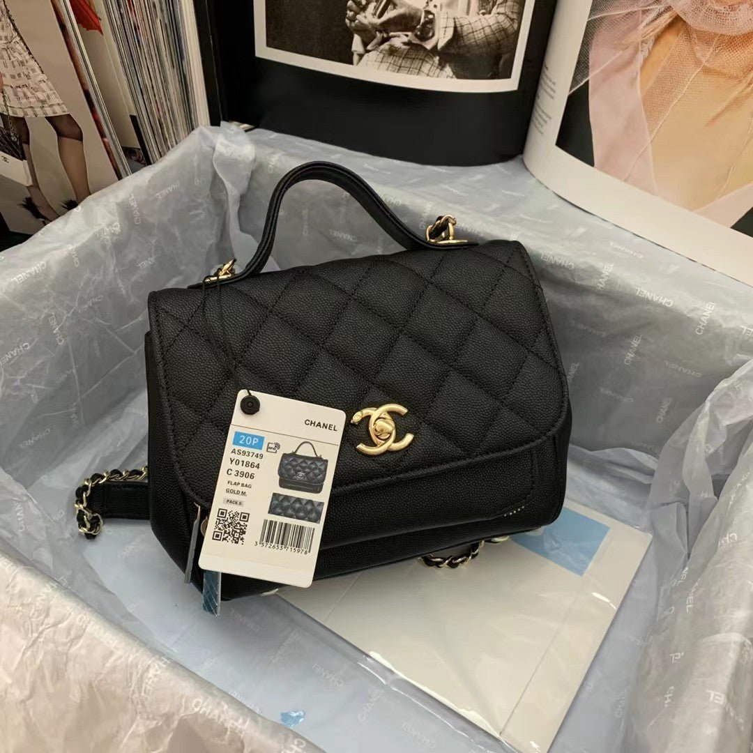 Chanel Flap Bag Top Handle With Chain 19cm Black