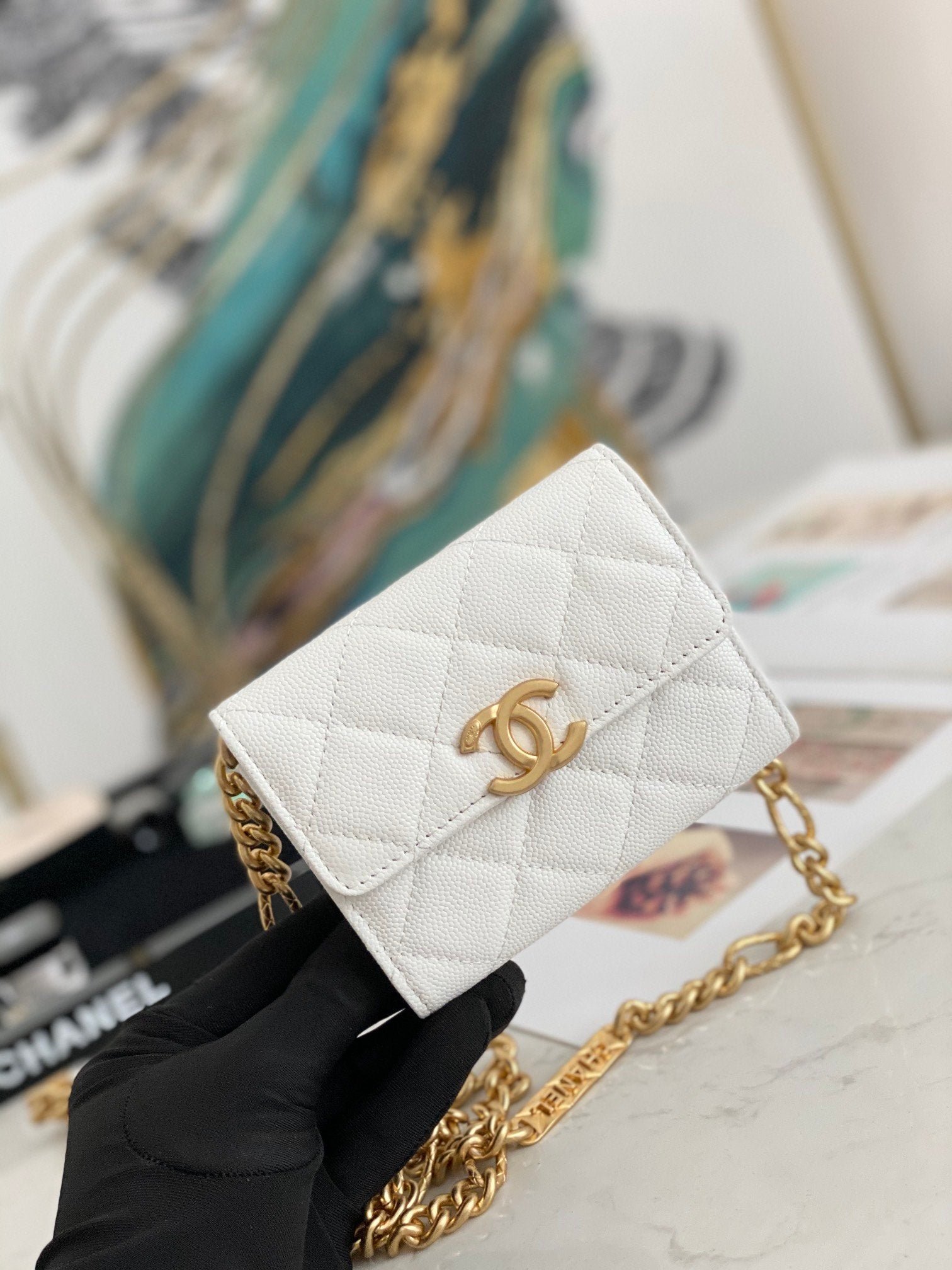 Chanel Flap Bag Mini Gold 12cm White - Image 3