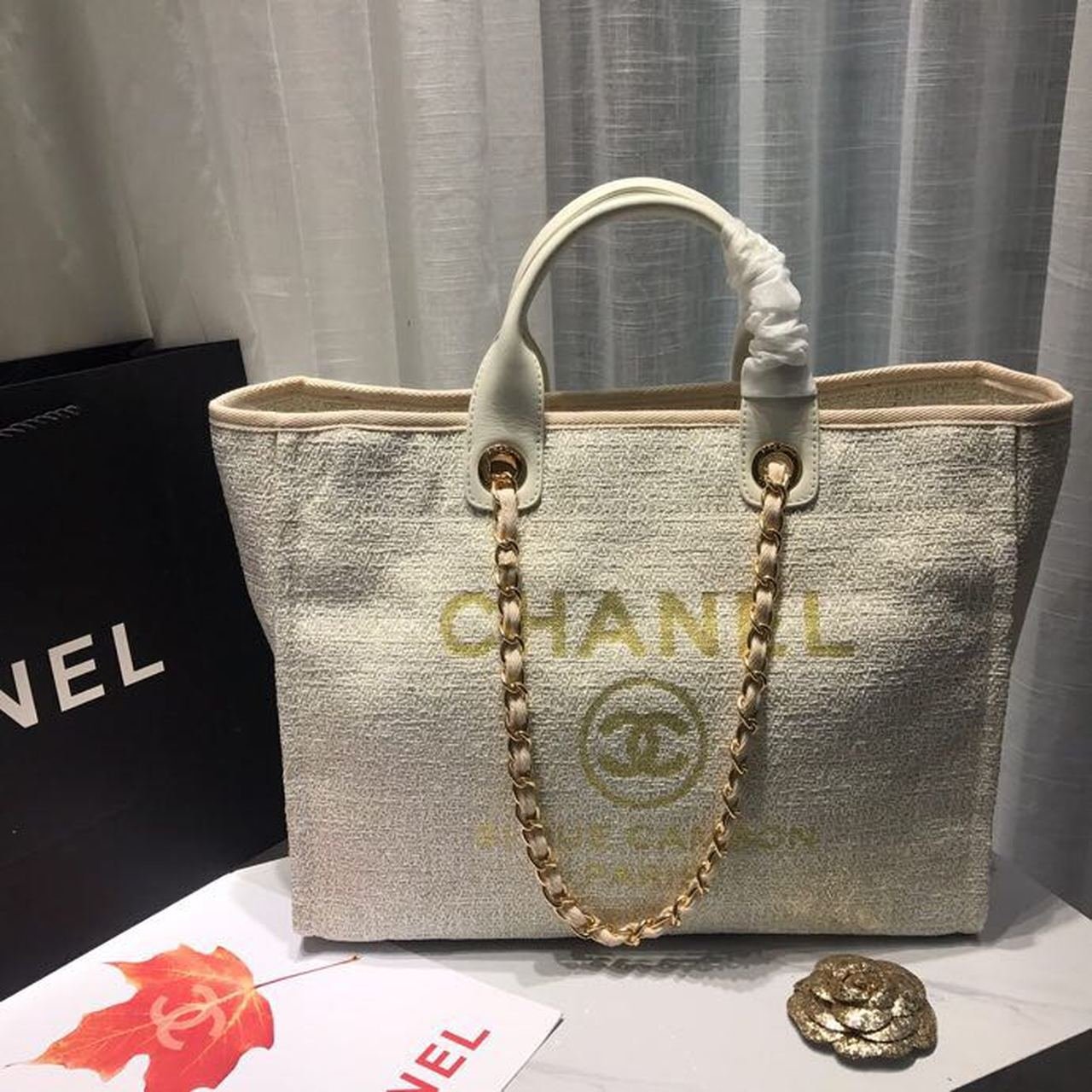 Chanel Deauville Tote 38cm Canvas Bag Spring/Summer Collection, Beige/Cream/Gold/Multi - Image 2