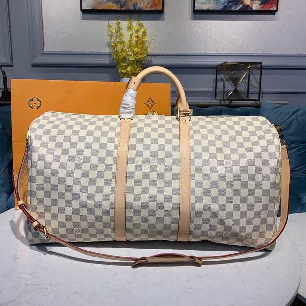 Louis Vuitton Keepall Bandoulire 55cm Damier Azur Canvas Spring/Summer Collection N41429 Azur - Image 3