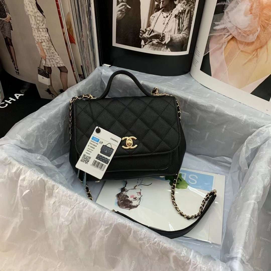 Chanel Flap Bag Top Handle With Chain 19cm Black - Image 3