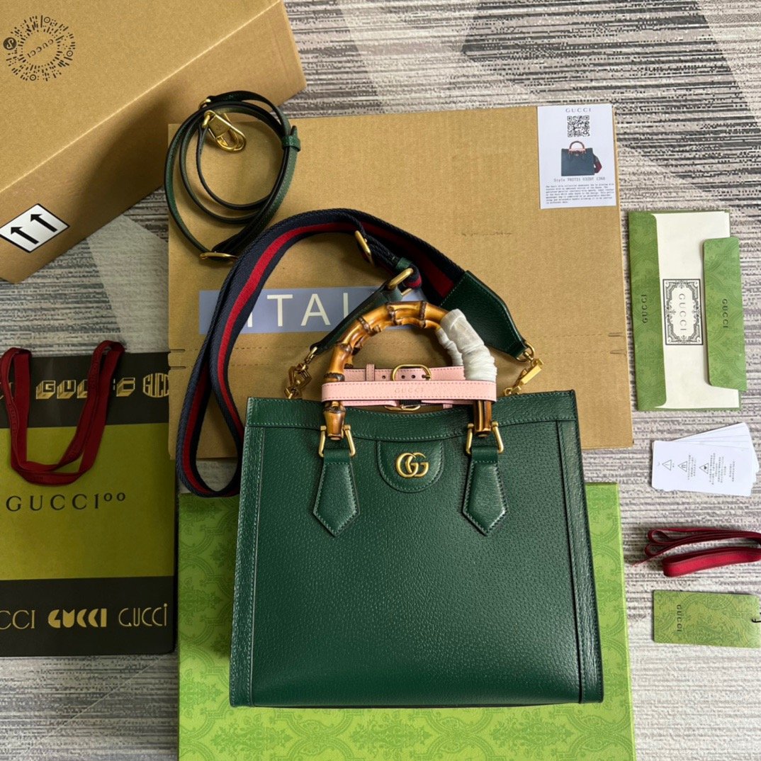 Gucci Diana Medium Tote Bag Green For Women, Women's Bags 11in/27cm GG 