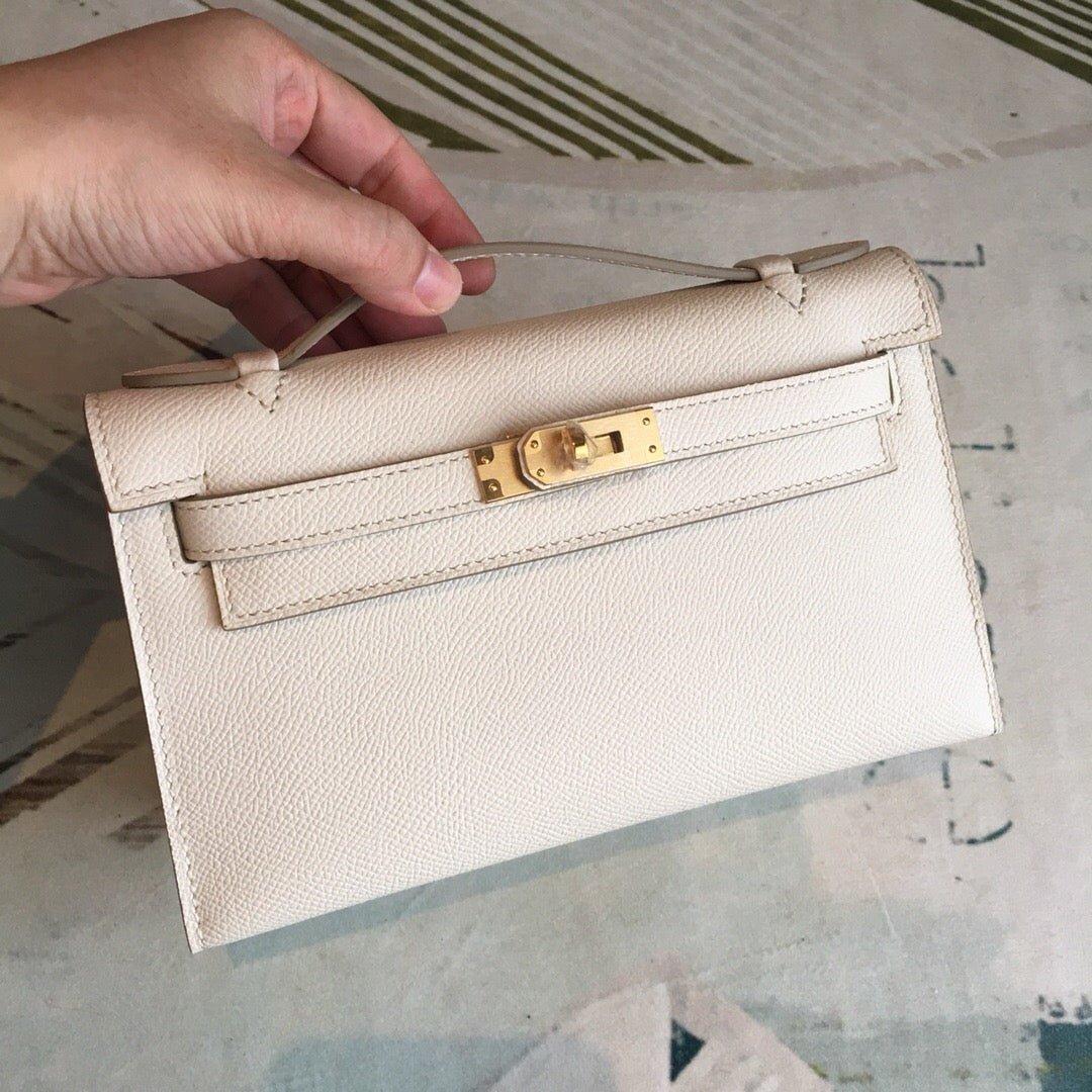 Hermes Kelly Pochettee White For Women Gold Toned Hardware 8.5in/22cm - Image 7