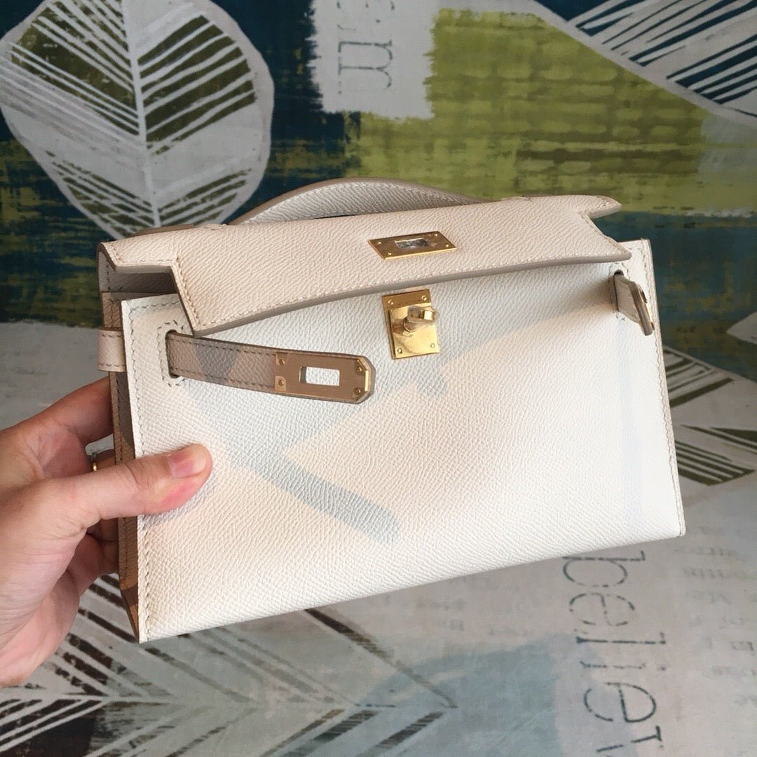 Hermes Kelly Pochettee White For Women Gold Toned Hardware 8.5in/22cm - Image 5