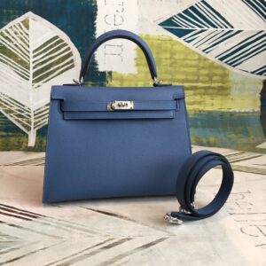 Hermes Kelly Navy For Women Silver Toned Hardware 10in/25cm