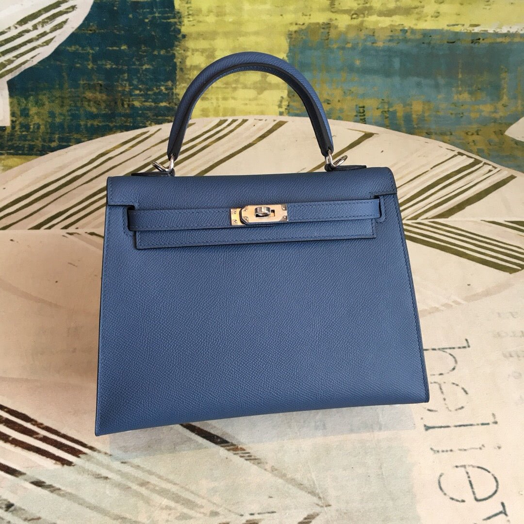 Hermes Kelly Navy For Women Silver Toned Hardware 10in/25cm - Image 8