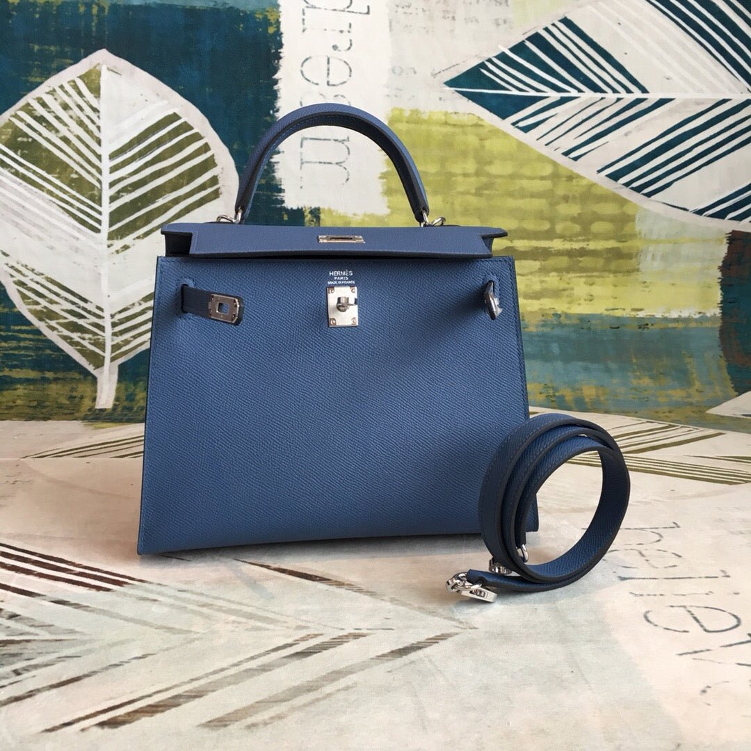 Hermes Kelly Navy For Women Silver Toned Hardware 10in/25cm - Image 7