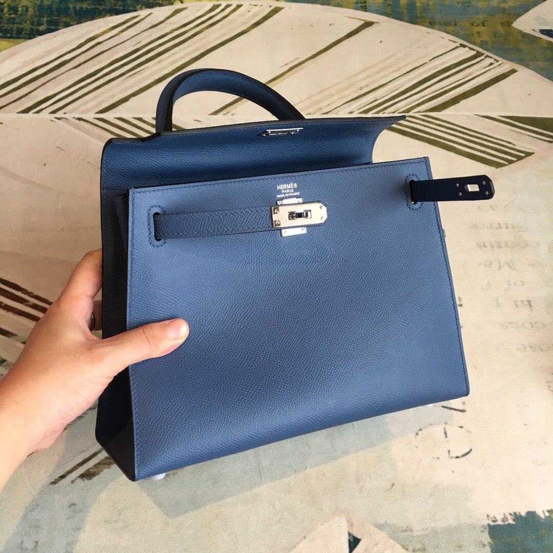 Hermes Kelly Navy For Women Silver Toned Hardware 10in/25cm - Image 6