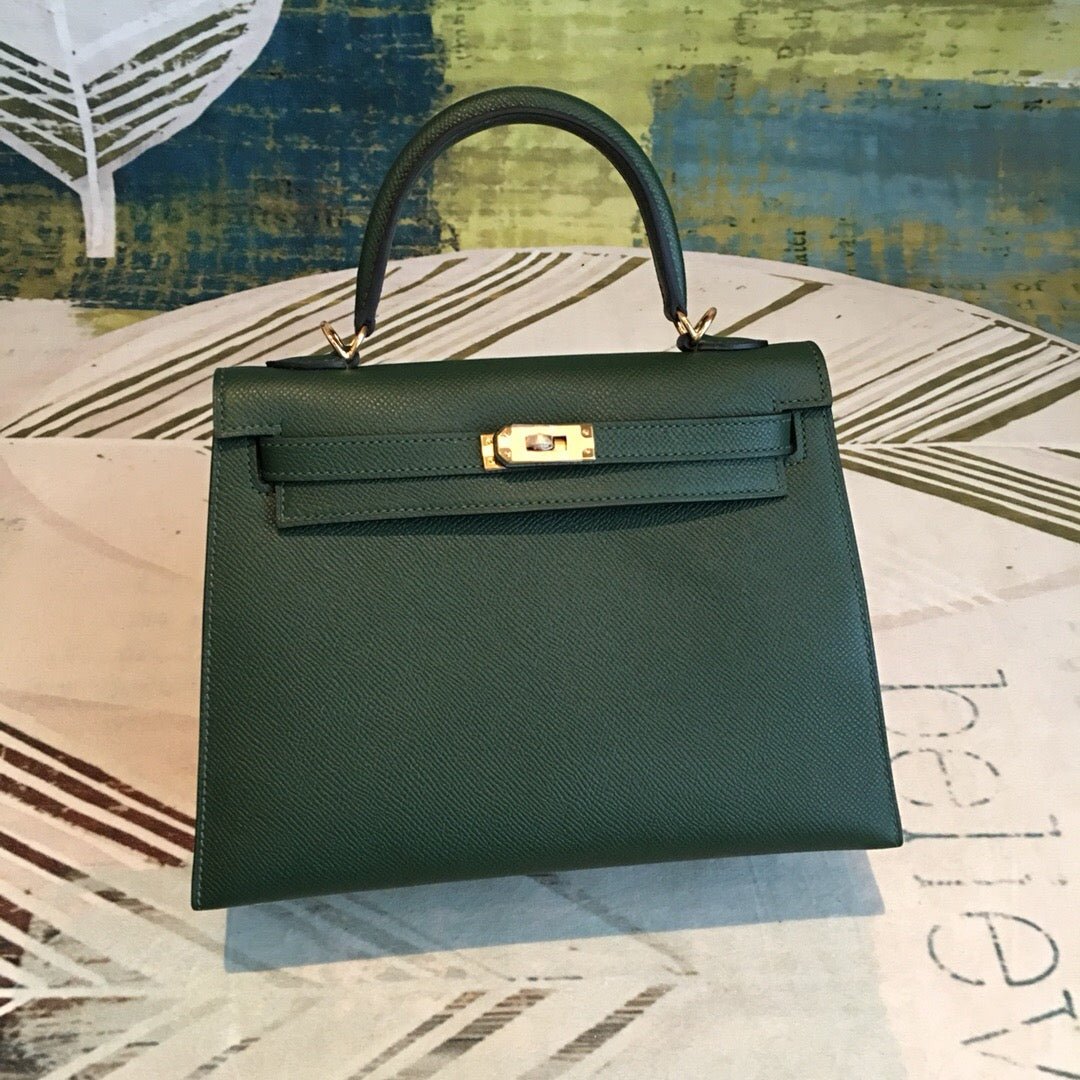 Hermes Kelly Green For Women Gold Toned Hardware 10in/25cm - Image 9