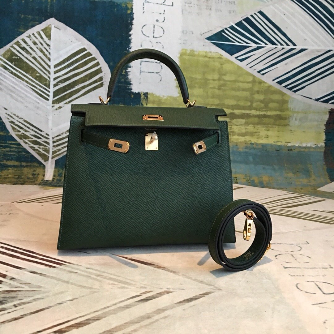 Hermes Kelly Green For Women Gold Toned Hardware 10in/25cm - Image 8