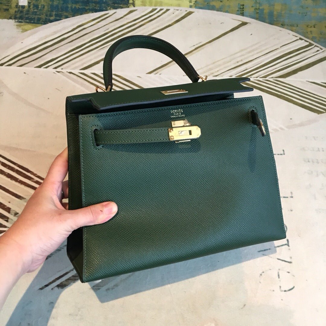 Hermes Kelly Green For Women Gold Toned Hardware 10in/25cm - Image 7