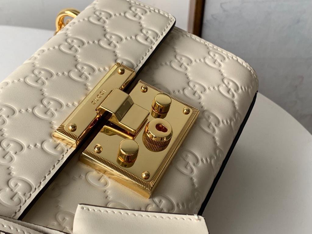 Gucci GG Embossed Padlock Shoulder Bag White Milky For Women 8in/20cm - Image 4