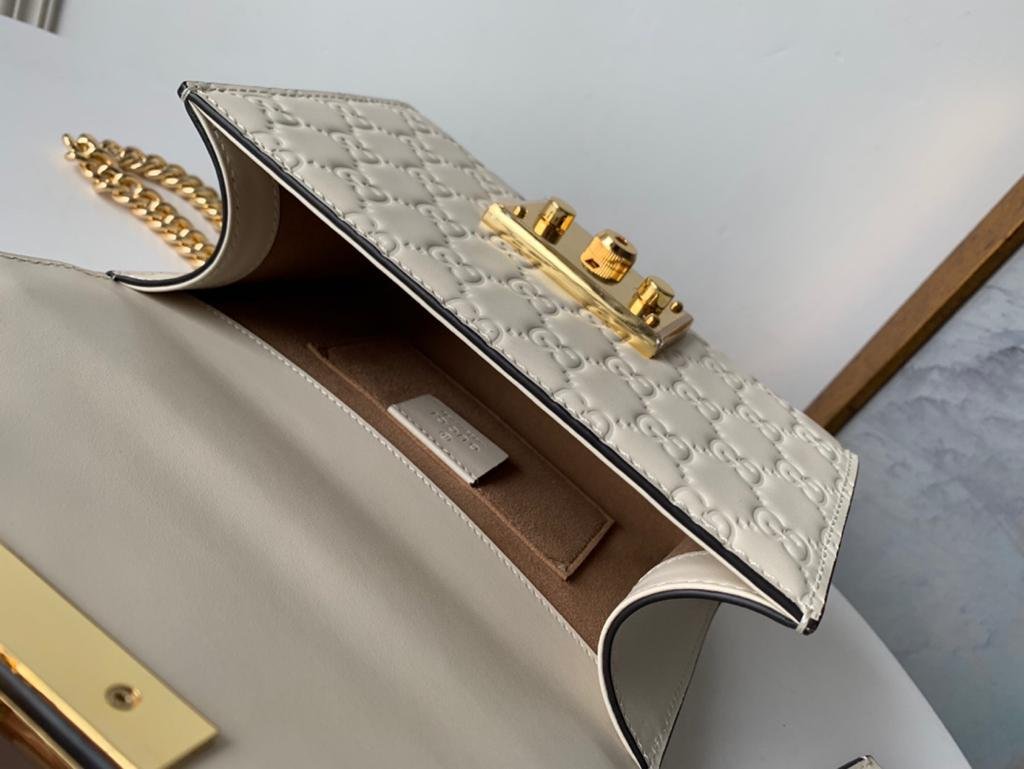 Gucci GG Embossed Padlock Shoulder Bag White Milky For Women 8in/20cm - Image 7