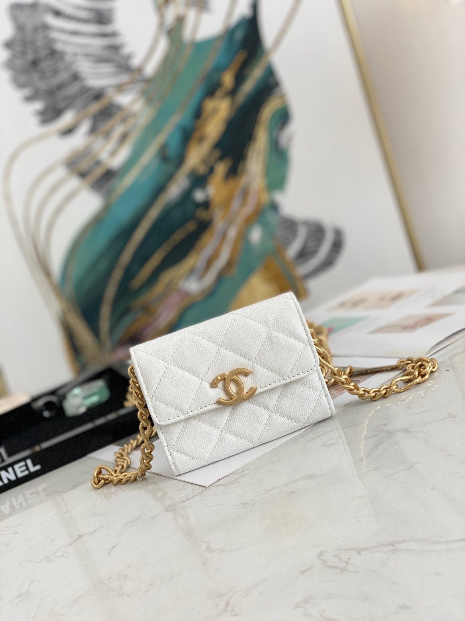Chanel Flap Bag Mini Gold 12cm White