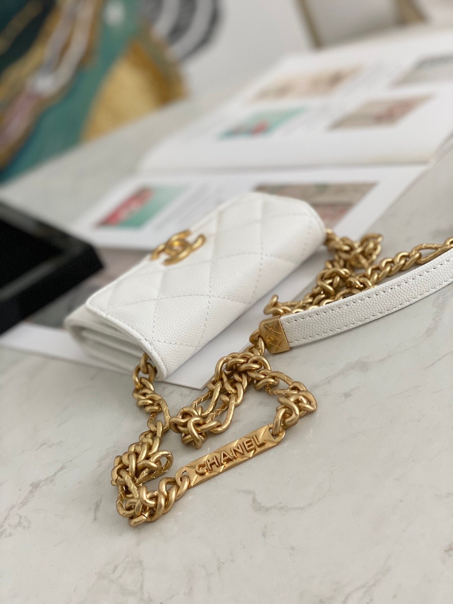 Chanel Flap Bag Mini Gold 12cm White - Image 5