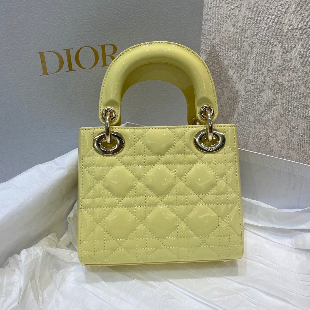 Christian Dior Lady Dior Bag Gold Hardware 17cm Yellow - Image 5
