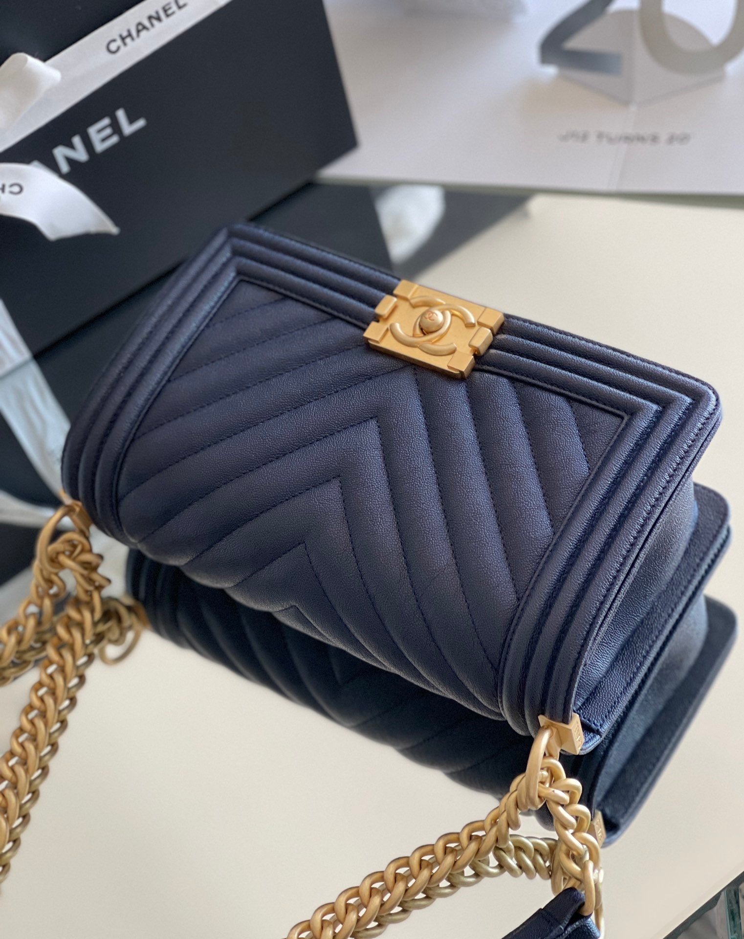 Chanel Medium Classic Flapbag 25cm Dark Blue - Image 3