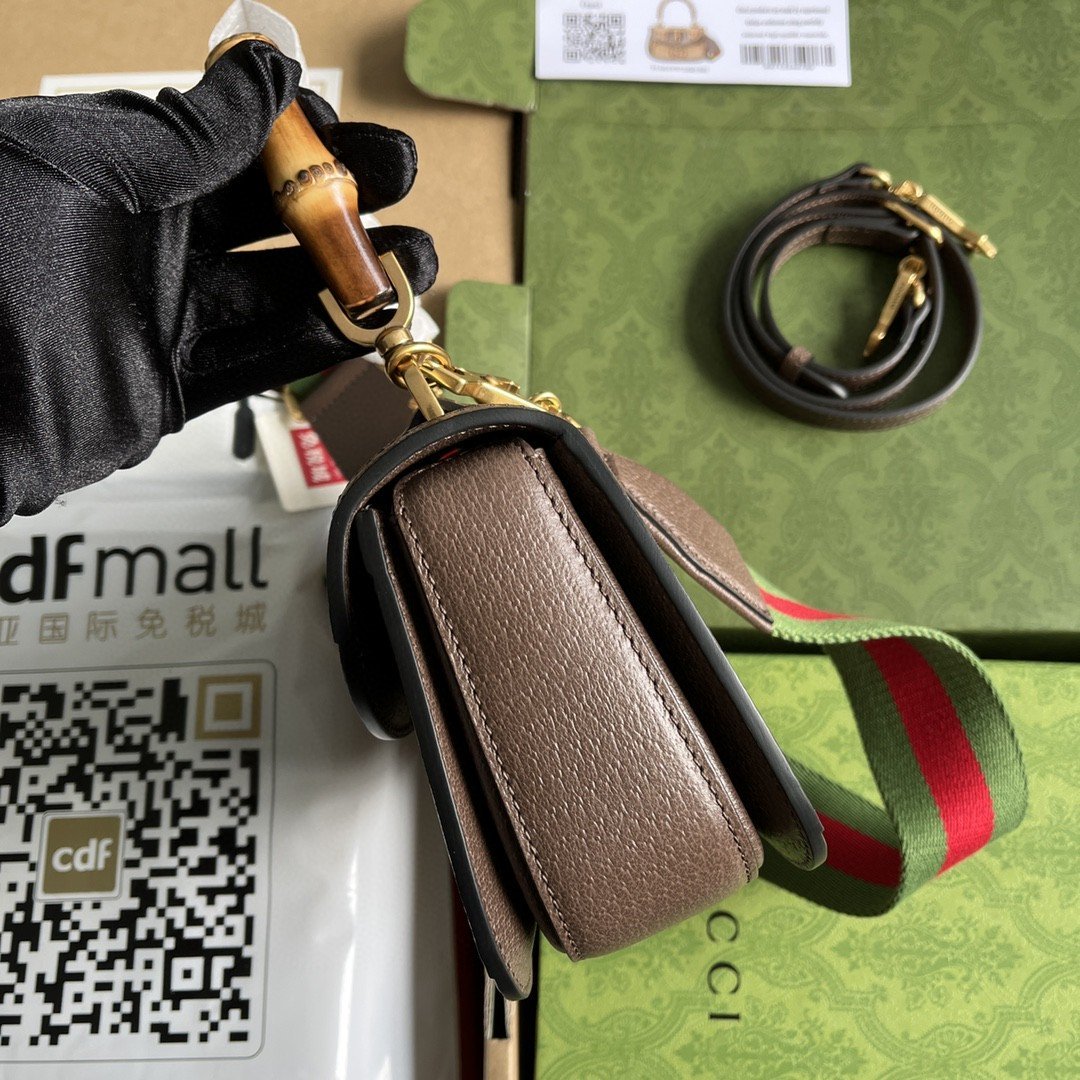 Gucci Bamboo 1947 Jumbo GG Small Top Handle Bag Camel And Ebony Jumbo GG Canvas Brown For Women 8.3in/21cm - Image 8