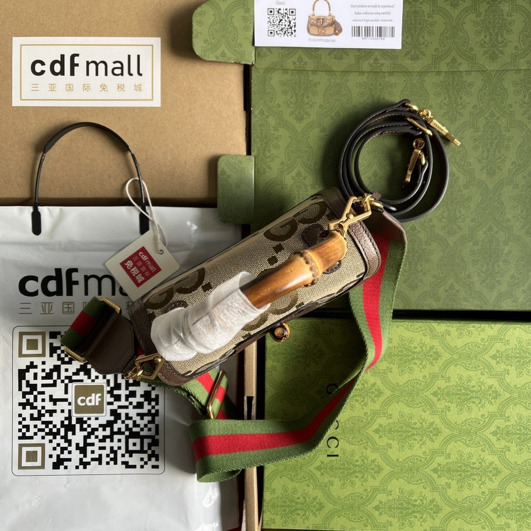 Gucci Bamboo 1947 Jumbo GG Small Top Handle Bag Camel And Ebony Jumbo GG Canvas Brown For Women 8.3in/21cm - Image 2