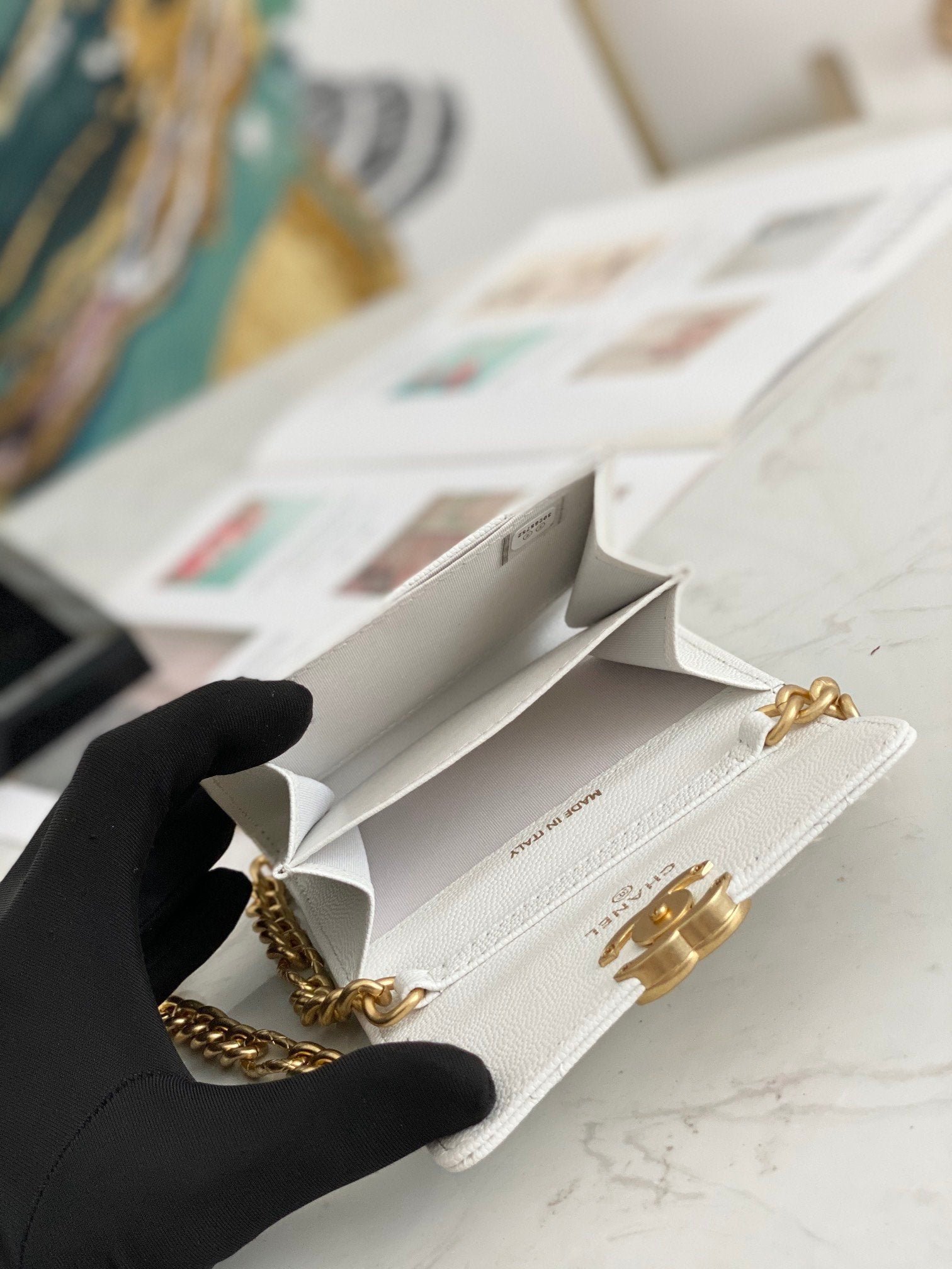 Chanel Flap Bag Mini Gold 12cm White - Image 8