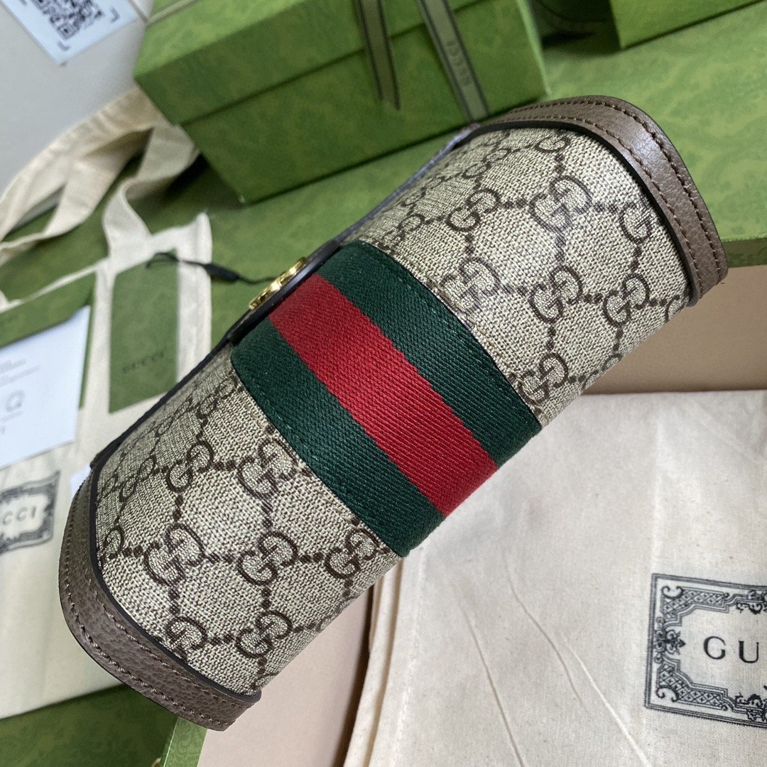 Gucci Ophidia Mini Shoulder Bag Beige/Ebony GG Supreme Canvas Green And Red Web Detail Brown For Women 7.5in/19cm - Image 4