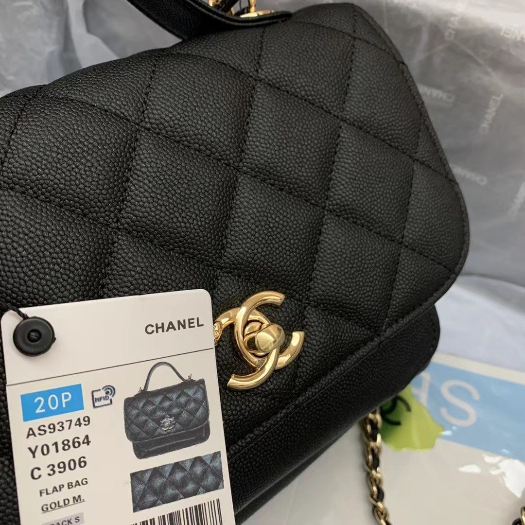 Chanel Flap Bag Top Handle With Chain 19cm Black - Image 7