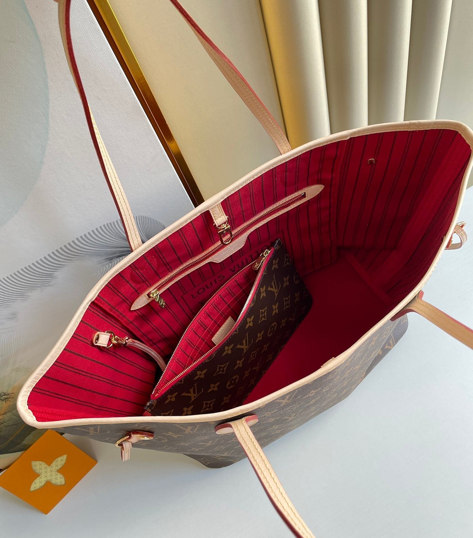 Louis Vuitton Neverfull MM Bag 32cm Damier Azur Canvas Fall/Winter Collection N41361, Red - Image 6