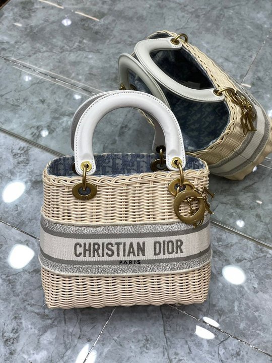 Christian Dior Blue Wicker Bucket Bag 24cm