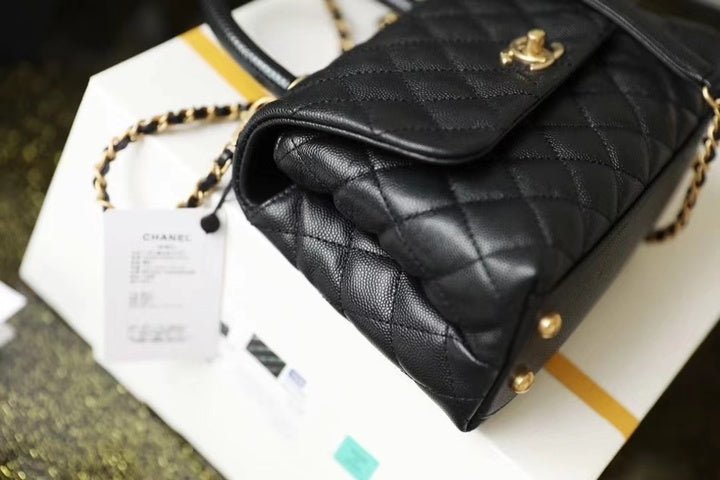 Chanel Coco Handle Quilted Lizard Handle Bag Caviar Leather Gold Hardware Spring/Summer Act 1 Collection 24cm Black - Image 5