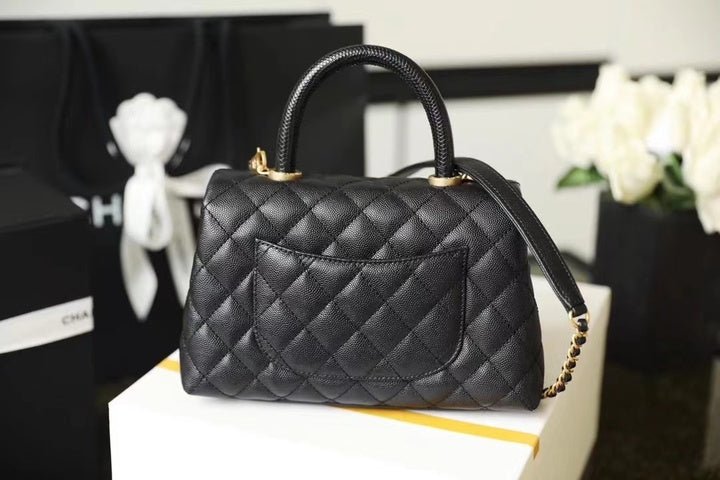 Chanel Coco Handle Quilted Lizard Handle Bag Caviar Leather Gold Hardware Spring/Summer Act 1 Collection 24cm Black - Image 6
