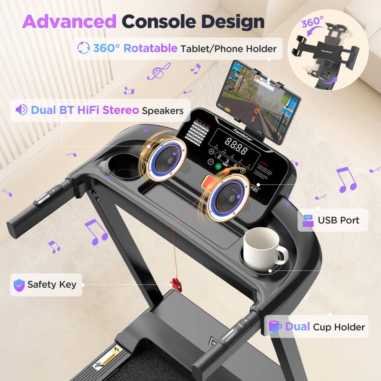 Treadmill for Home, Portable Folding Electric Exercise Treadmill with Adjustable Incline, APP Control, 64 Programs, 320 lb Capacity, 7.5MPH, Bluetooth Speakers, Running Walking Jogging, 12/23 Update - Image 4