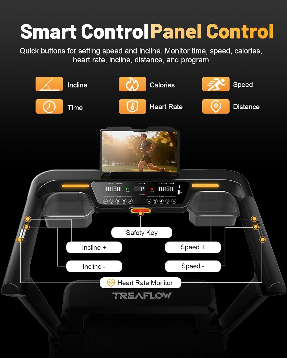 Treadmill with 0-25% Auto Incline, 3.5 HP Folding for Home Running, 10.0 MPH Max Speed, 300 lbs Weight Capacity, Bluetooth Speaker. - Image 3