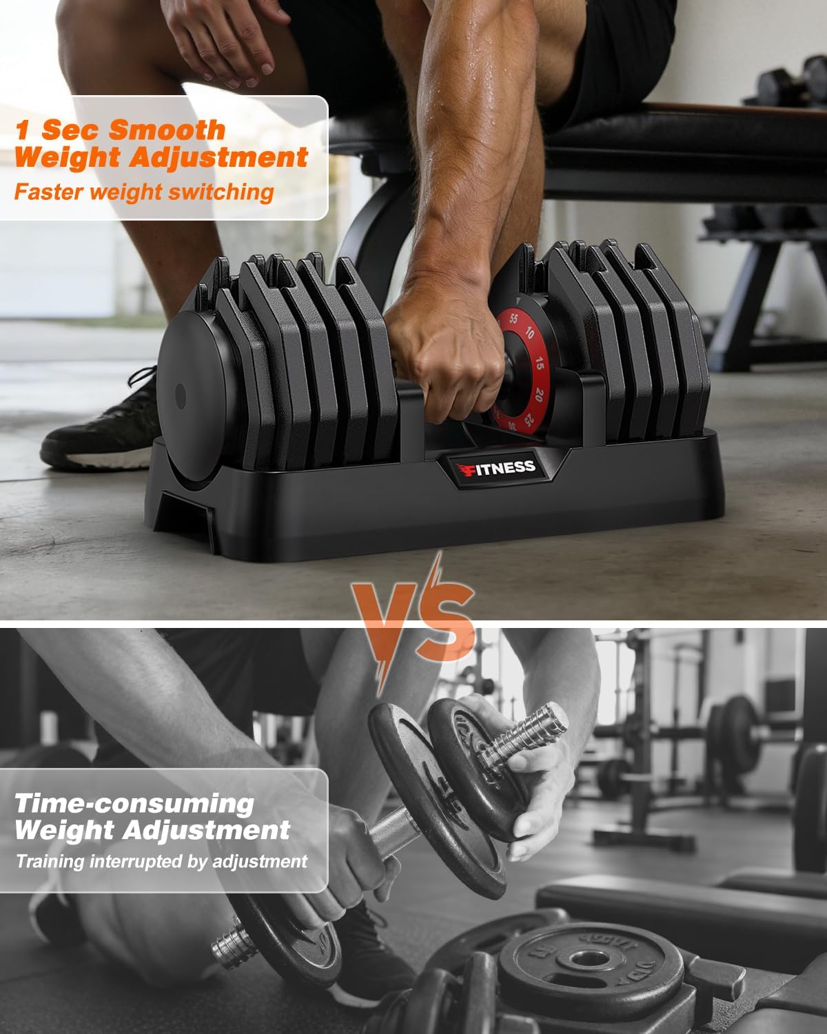 Adjustable Dumbbells Set of 2, 1 Hand Adjustable Weights Dumbbells Set, 5 in 1/10 in 1 Free Dumbbell with Anti-Slip Texture Handle, 25/55/80lb Pair Weight Set For Home Gym Suit both Men and Women - Image 6