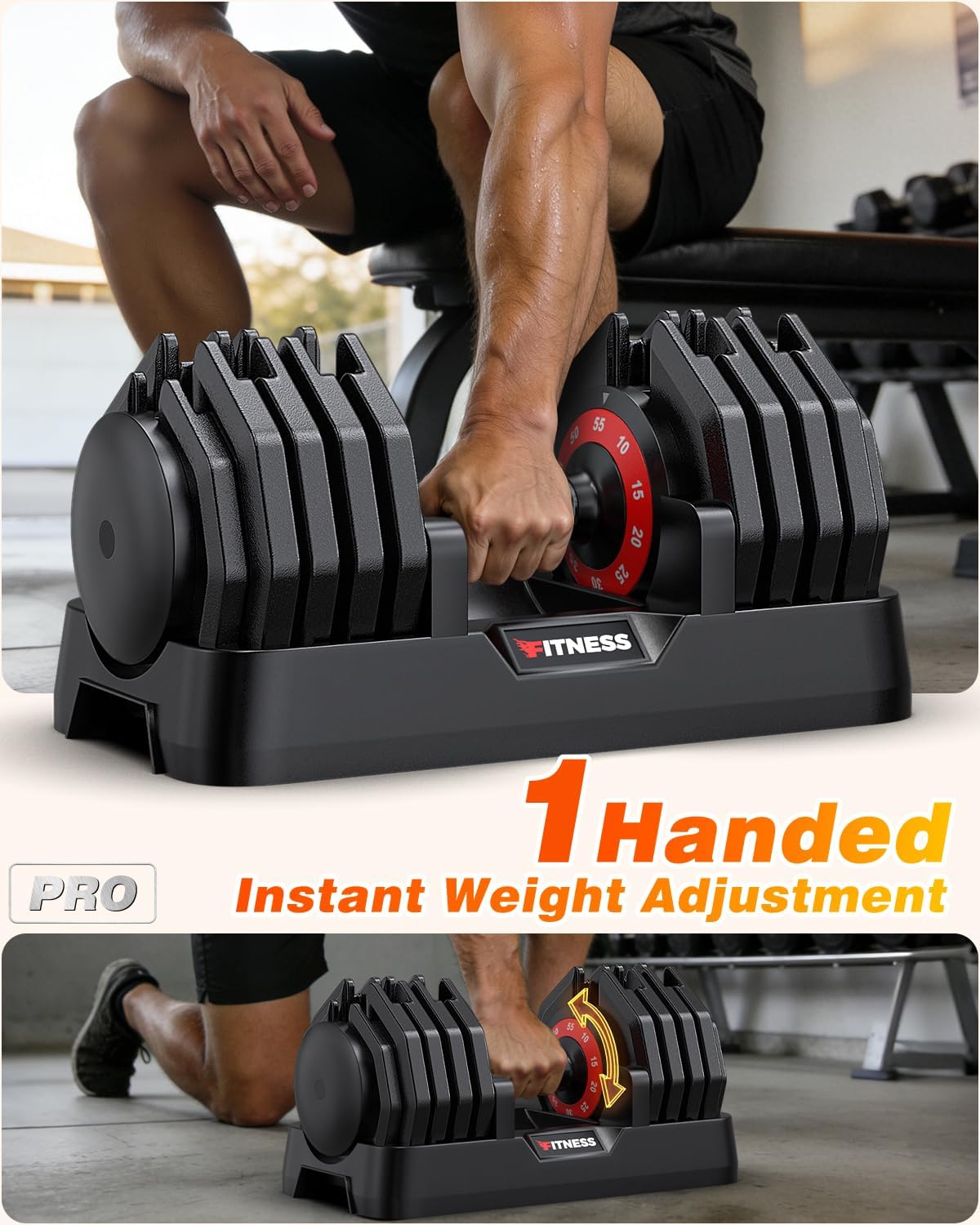 Adjustable Dumbbells Set of 2, 1 Hand Adjustable Weights Dumbbells Set, 5 in 1/10 in 1 Free Dumbbell with Anti-Slip Texture Handle, 25/55/80lb Pair Weight Set For Home Gym Suit both Men and Women - Image 2