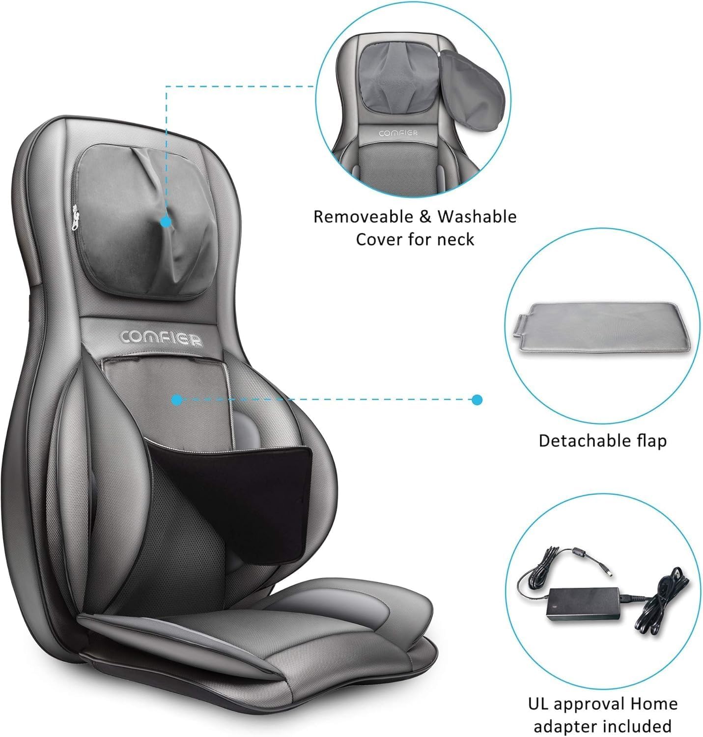 COMFIER Massager Chair with Heat, Shiatsu Neck Back Massager Portable with Compression & Rolling,Massage Chair Pad for Neck & Back for Muscle Tension Relief - Image 7