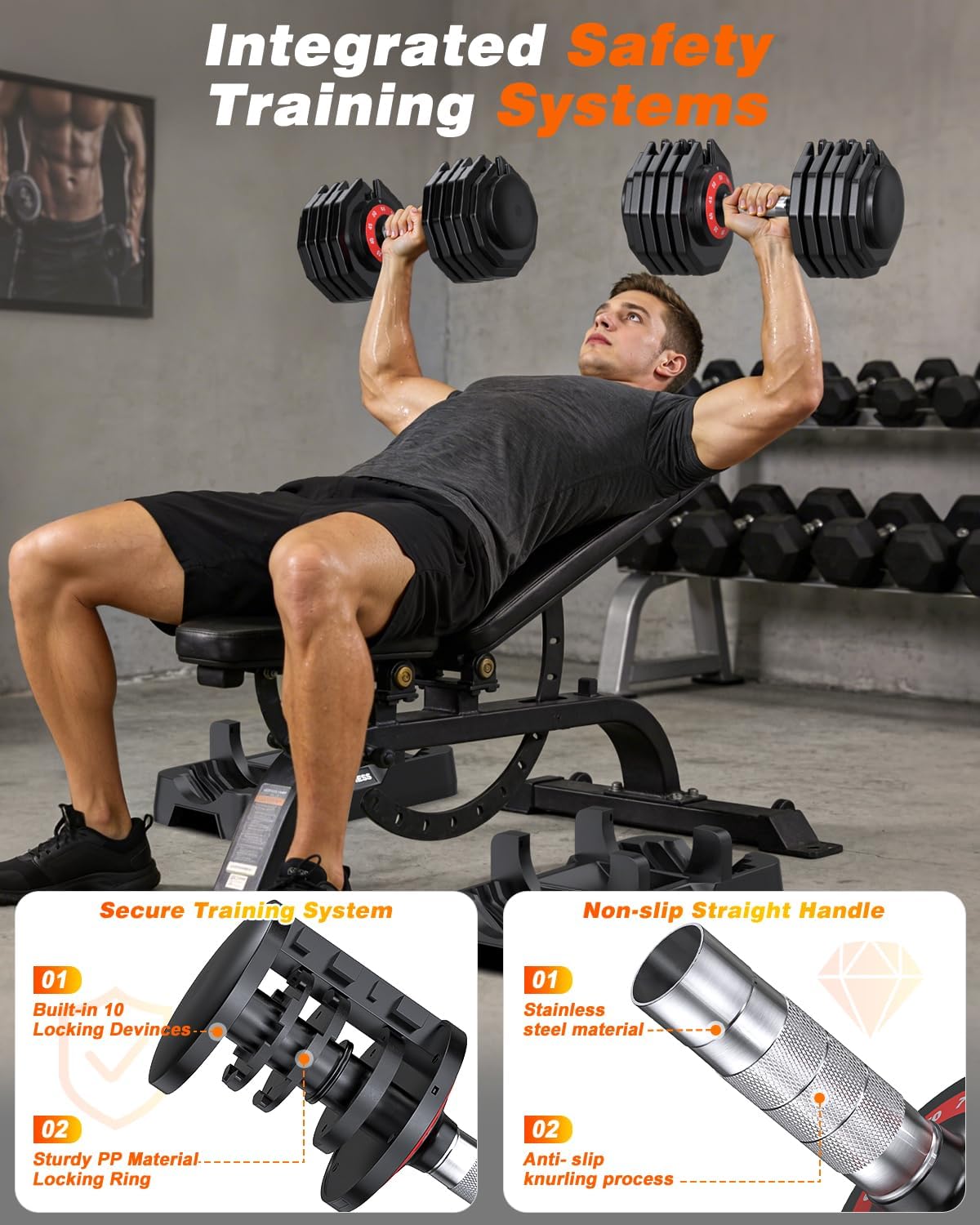 Adjustable Dumbbells Set of 2, 1 Hand Adjustable Weights Dumbbells Set, 5 in 1/10 in 1 Free Dumbbell with Anti-Slip Texture Handle, 25/55/80lb Pair Weight Set For Home Gym Suit both Men and Women - Image 4