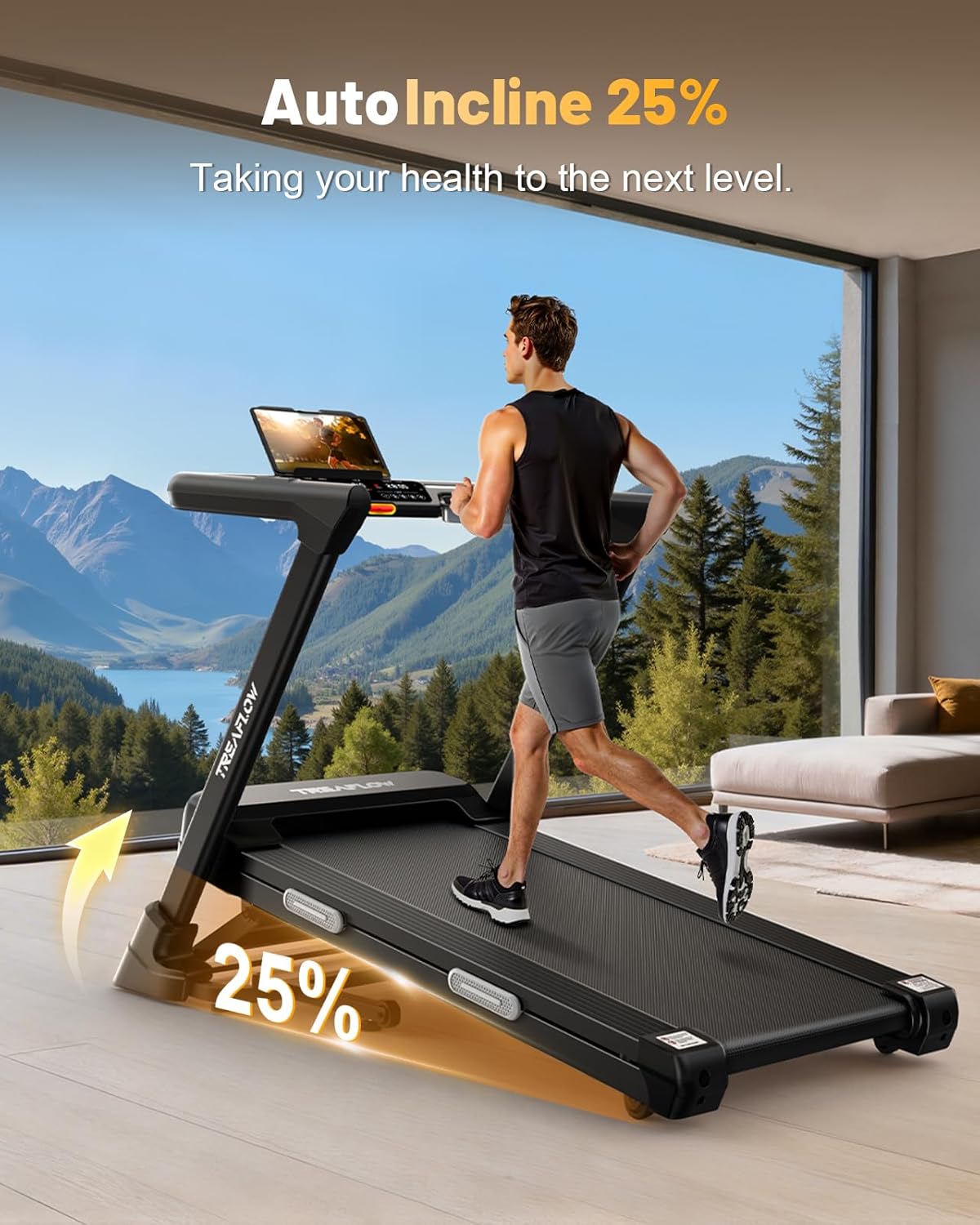 Treadmill with 0-25% Auto Incline, 3.5 HP Folding for Home Running, 10.0 MPH Max Speed, 300 lbs Weight Capacity, Bluetooth Speaker. - Image 2