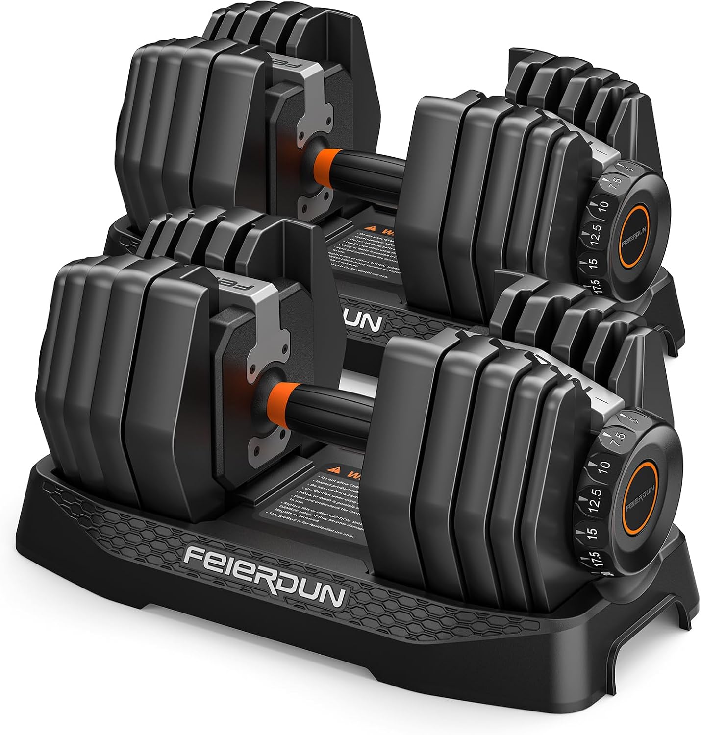 FEIERDUN QuickDial DB1 Adjustable Dumbbell Set, All-in-1 Weight Set, 105lb/52.5lb Free Weight, Space-saver Fitness Equipment for Home Gym 105lb Total