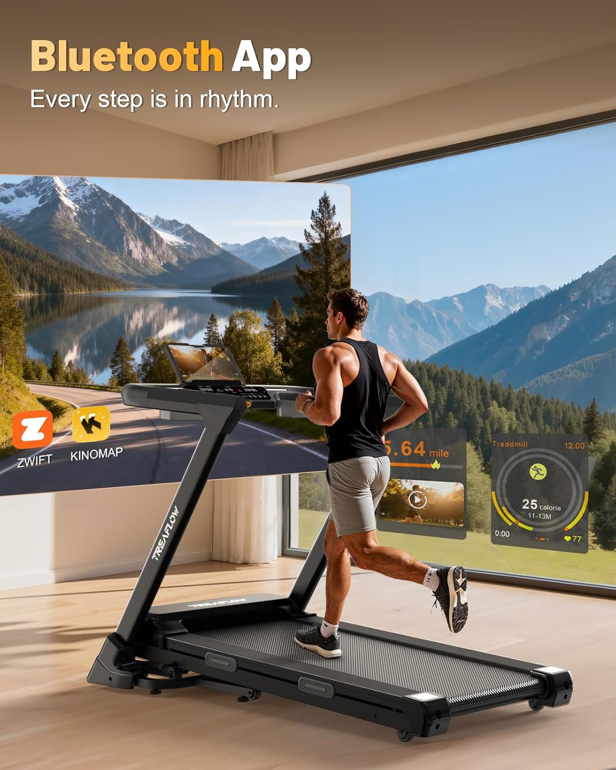 Treadmill with 0-25% Auto Incline, 3.5 HP Folding for Home Running, 10.0 MPH Max Speed, 300 lbs Weight Capacity, Bluetooth Speaker. - Image 6