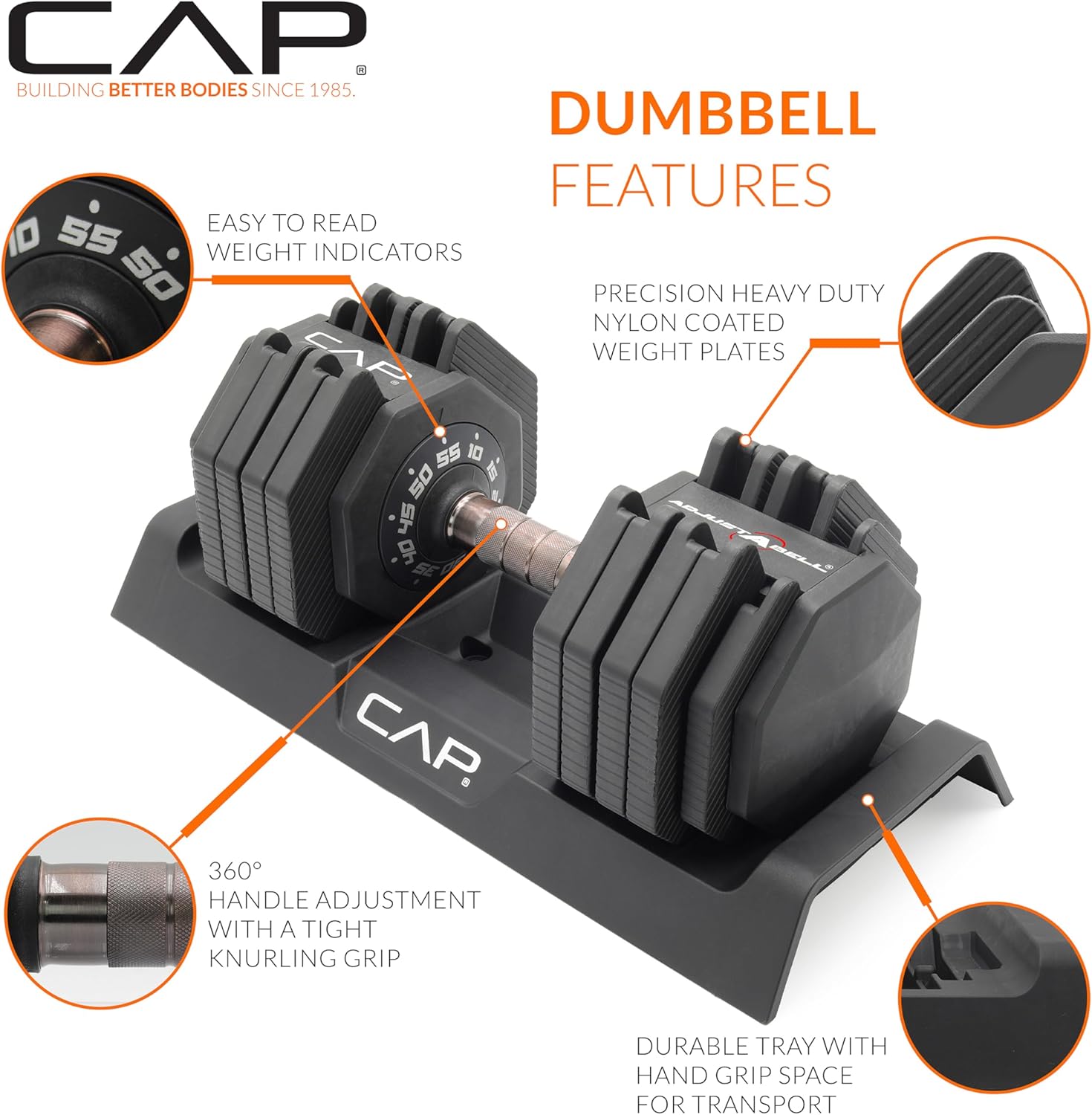 CAP ADJUSTABELL Adjustable Dumbbell Weights - Singles & Pairs | 12.5 lb, 25 lb & 55 lb | Multiple Handle Options - Image 3