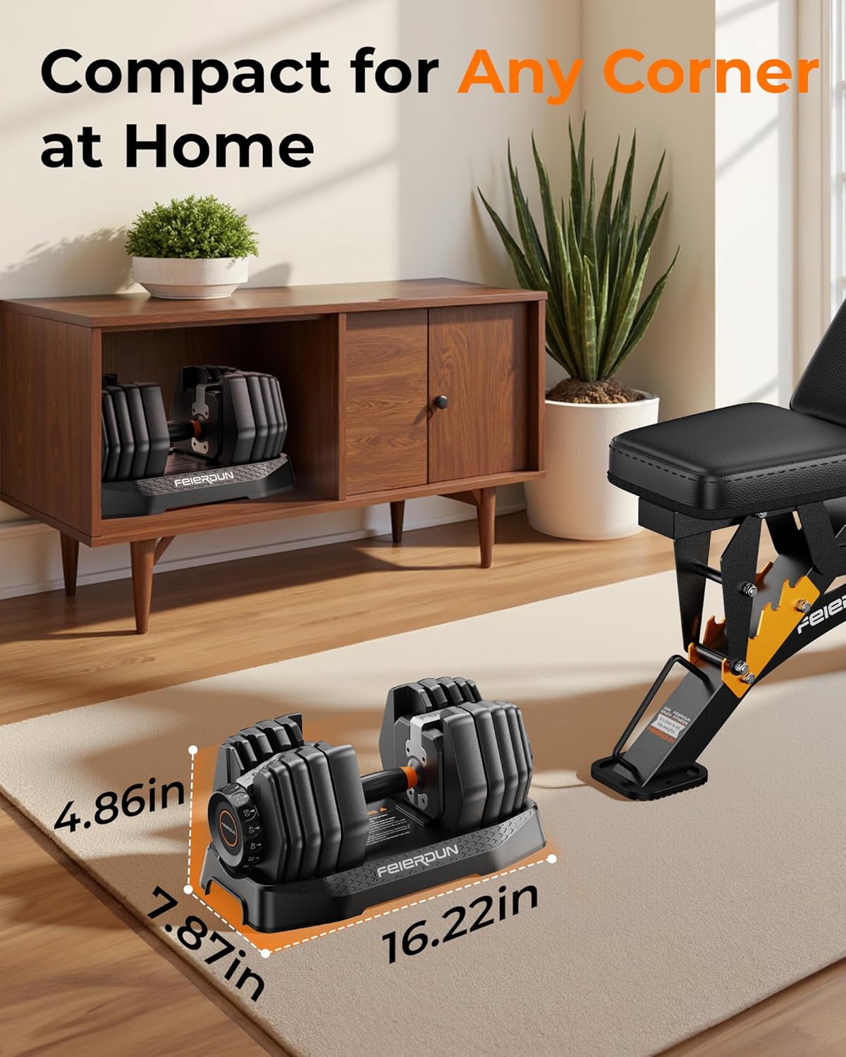 FEIERDUN QuickDial DB1 Adjustable Dumbbell Set, All-in-1 Weight Set, 105lb/52.5lb Free Weight, Space-saver Fitness Equipment for Home Gym 105lb Total - Image 7