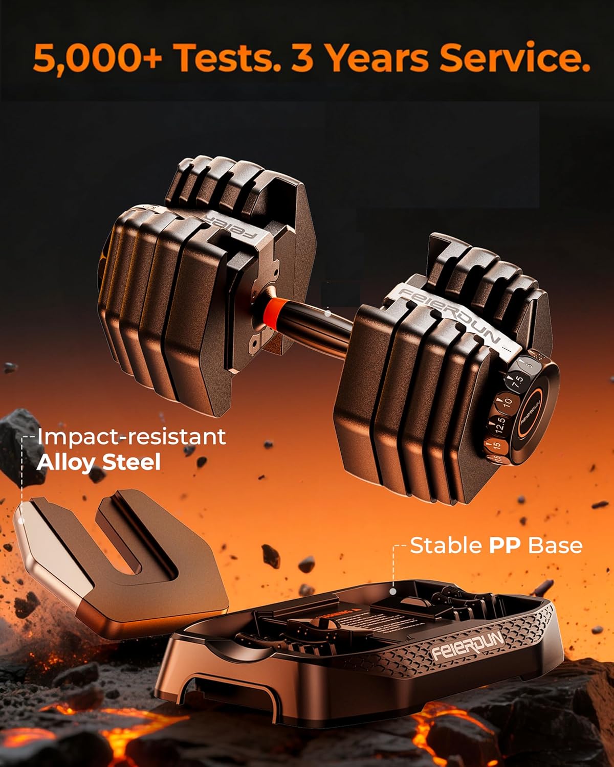 FEIERDUN QuickDial DB1 Adjustable Dumbbell Set, All-in-1 Weight Set, 105lb/52.5lb Free Weight, Space-saver Fitness Equipment for Home Gym 105lb Total - Image 5