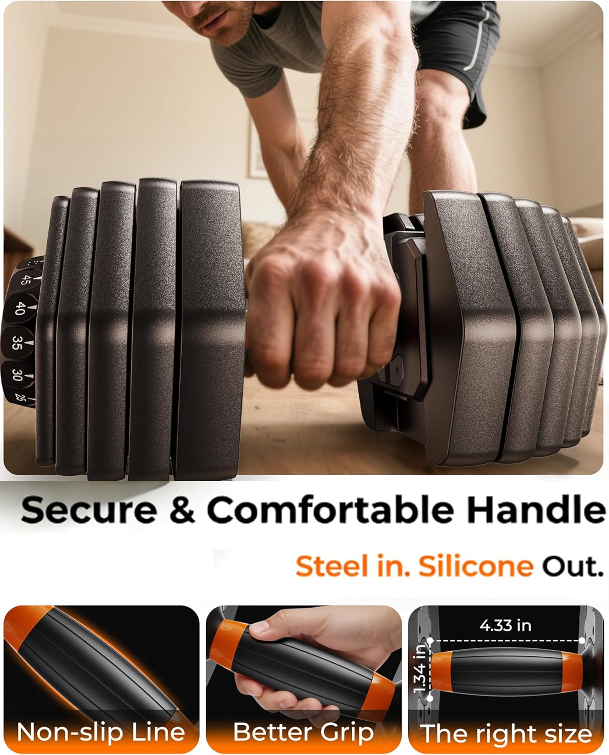 FEIERDUN QuickDial DB1 Adjustable Dumbbell Set, All-in-1 Weight Set, 105lb/52.5lb Free Weight, Space-saver Fitness Equipment for Home Gym 105lb Total - Image 6