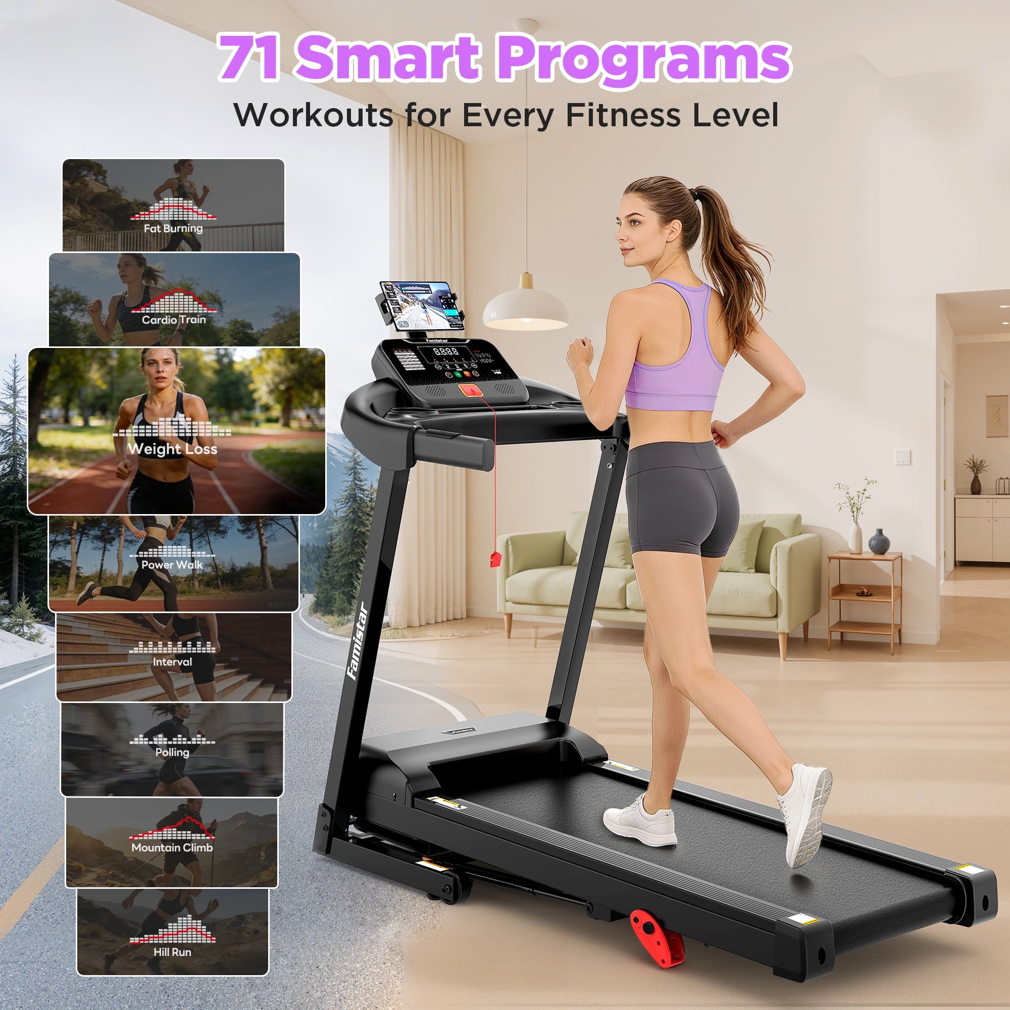 Treadmill for Home, Portable Folding Electric Exercise Treadmill with Adjustable Incline, APP Control, 64 Programs, 320 lb Capacity, 7.5MPH, Bluetooth Speakers, Running Walking Jogging, 12/23 Update - Image 2