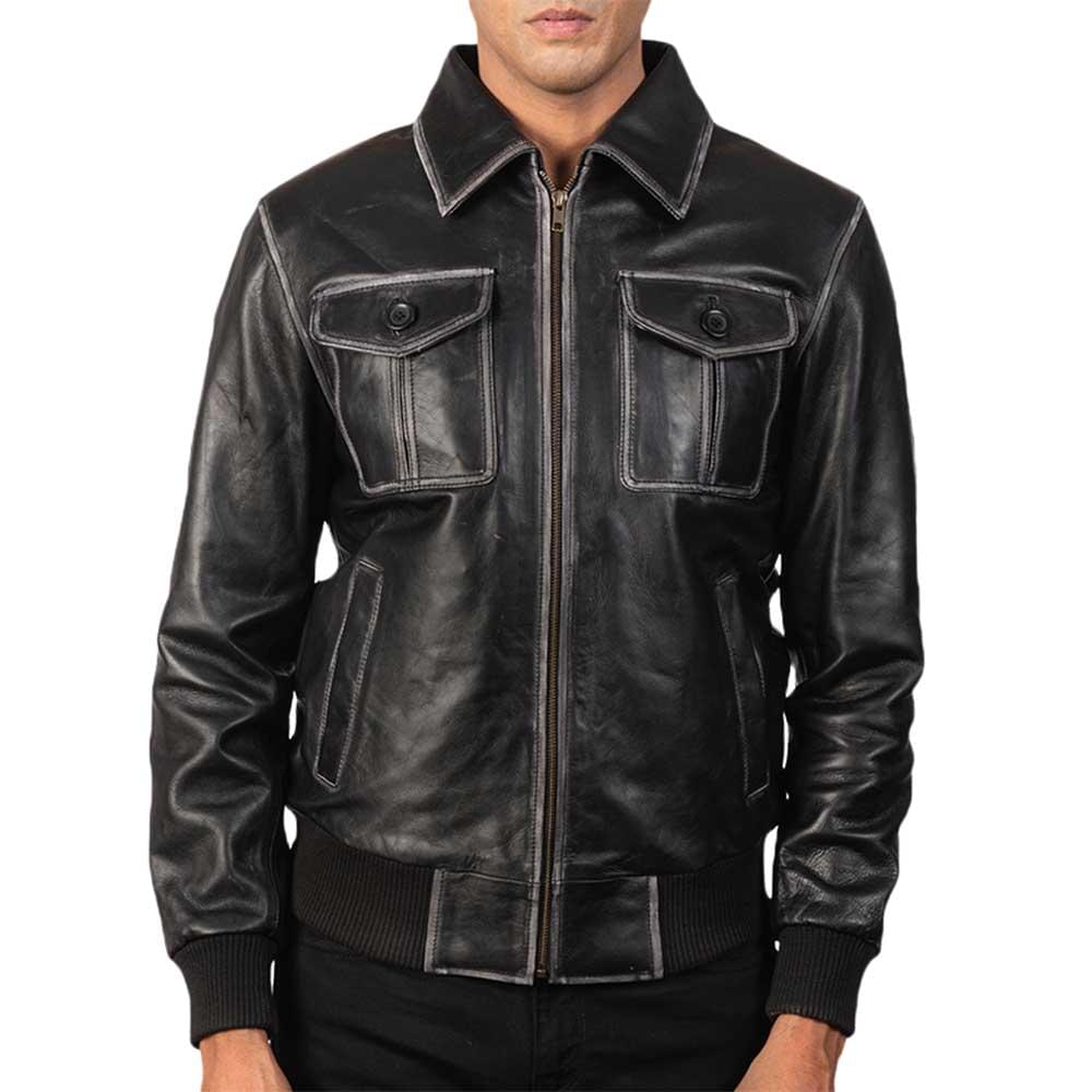 Aaron Leather Bomber Jacket - Image 2