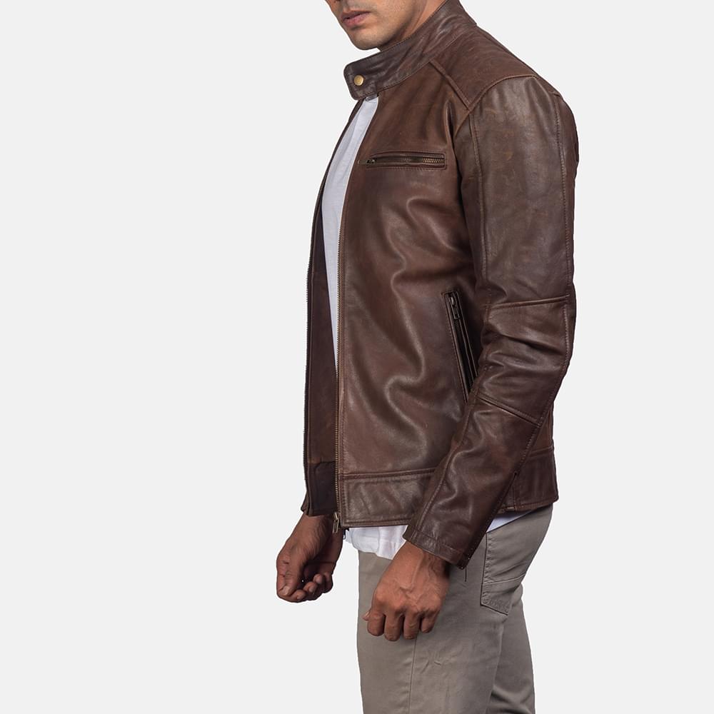Dean Brown Leather Biker Jacket - Image 2