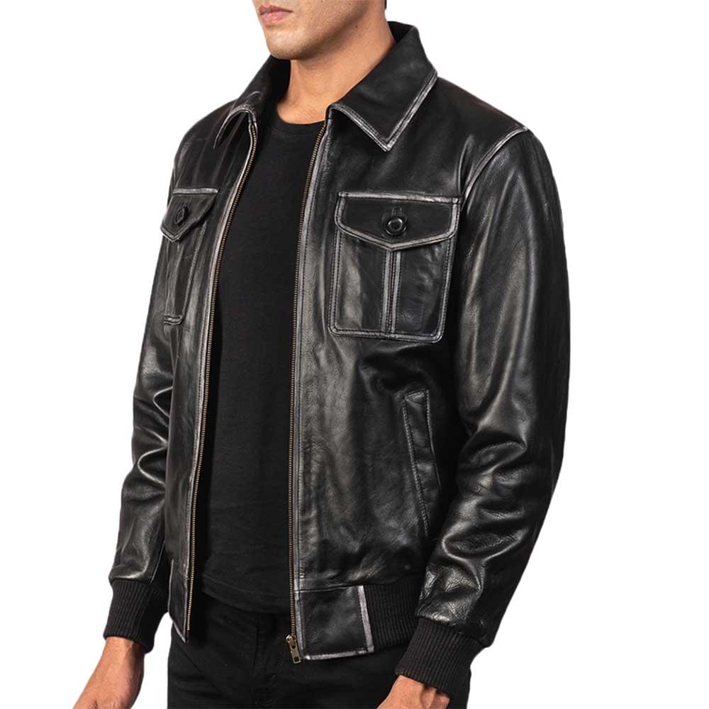 Aaron Leather Bomber Jacket - Image 3