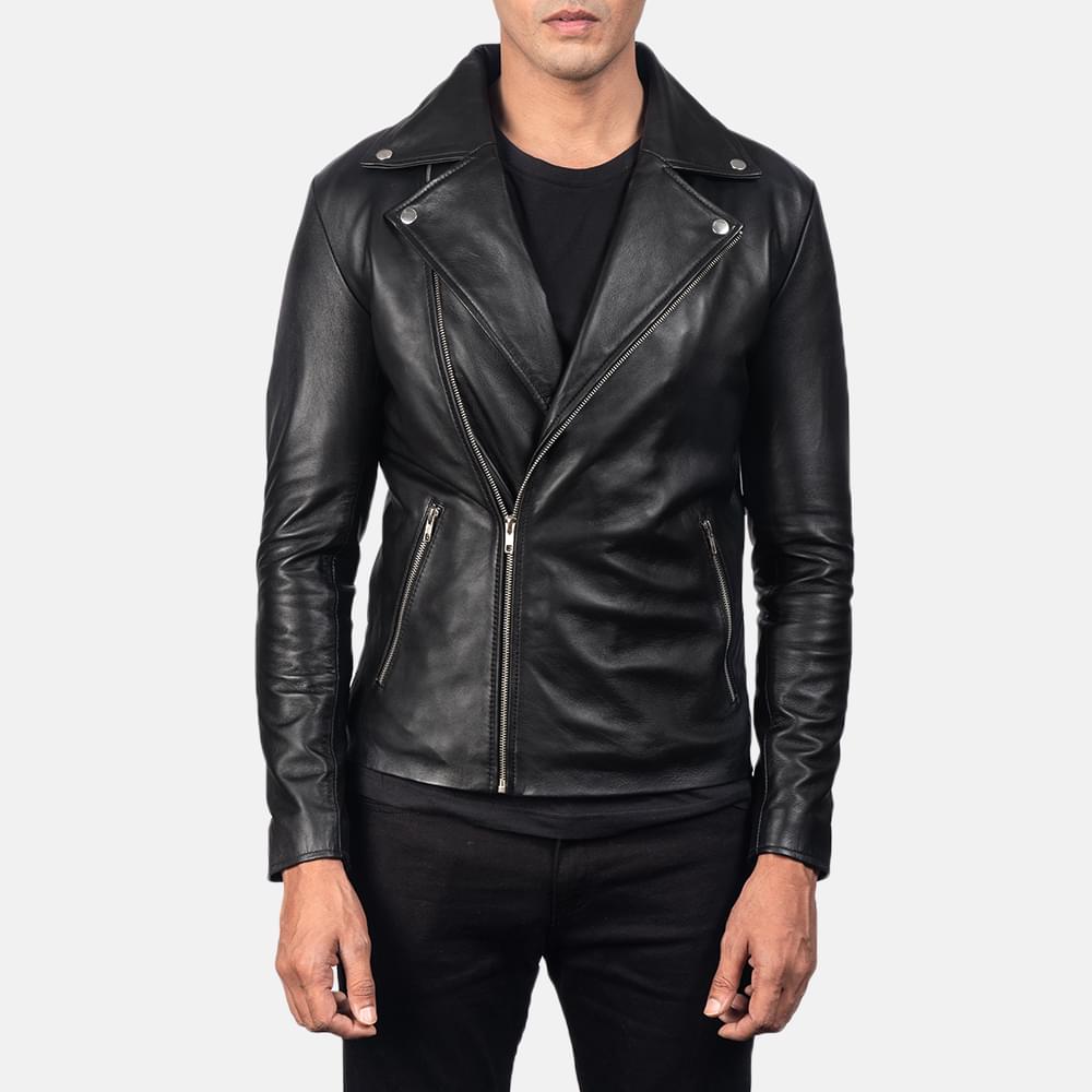 Noah Black Leather Biker Jacket - Image 4